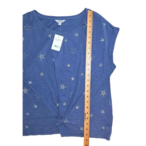 Lucky Brand Women's Short Sleeve Twist Front Top Stars Print Cotton Size L Blue - Picture 8 of 8